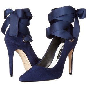 Navy blue suede lace-up Alice + Olivia heels, size 37.5 (US 7)